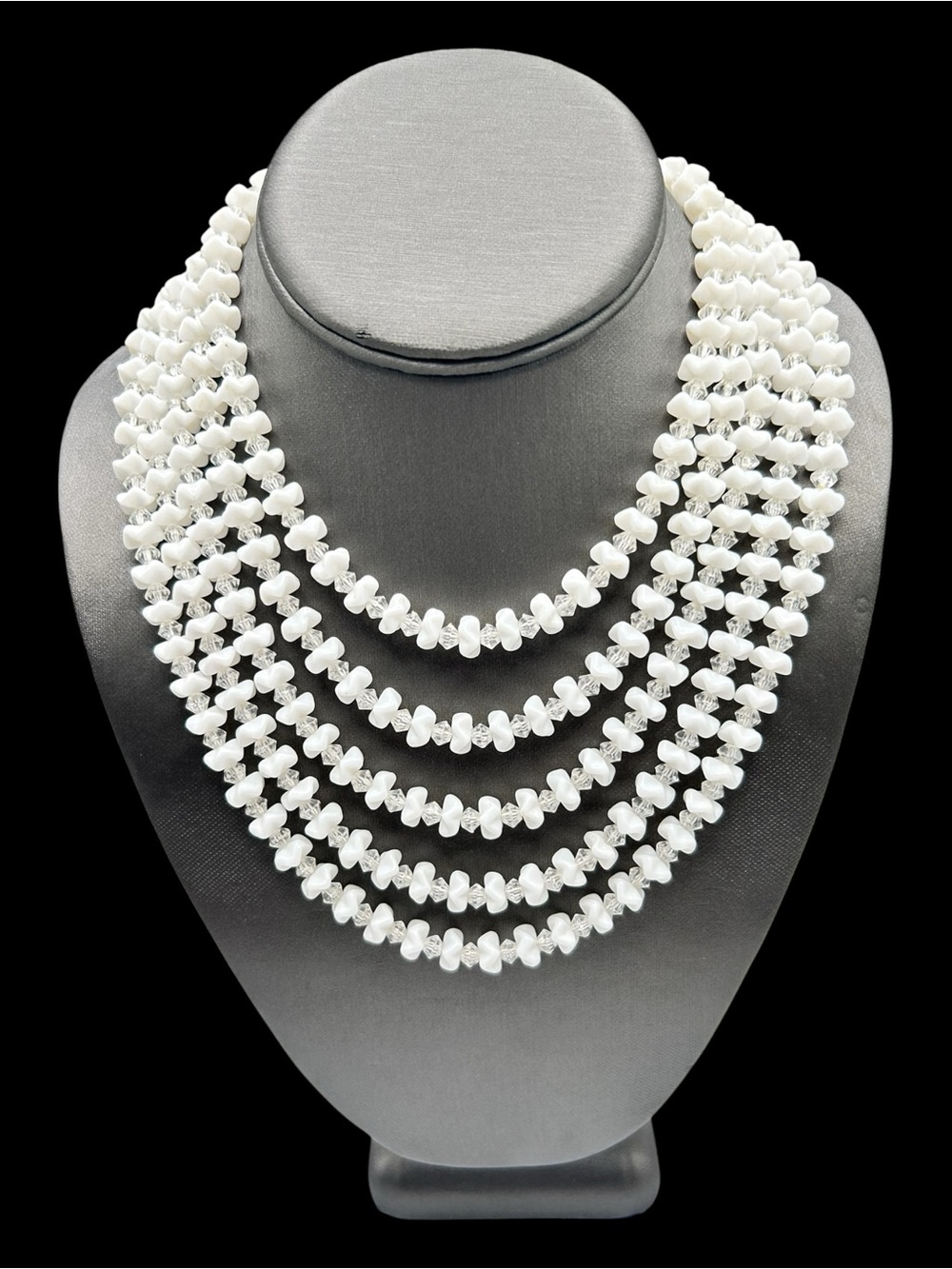 Vintage W. Germany Milk Glass Multi Strand Bead Necklace